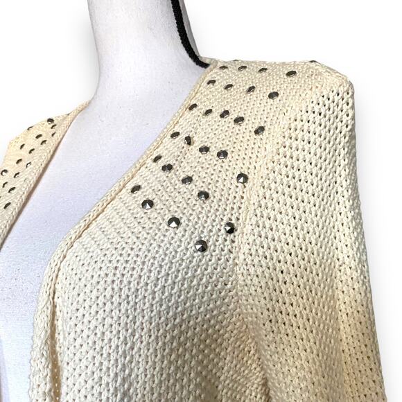 Love by Design Stud Embellished Longline Cardigan Sweater Fits Sz M Cream Y2k - Picture 4 of 11